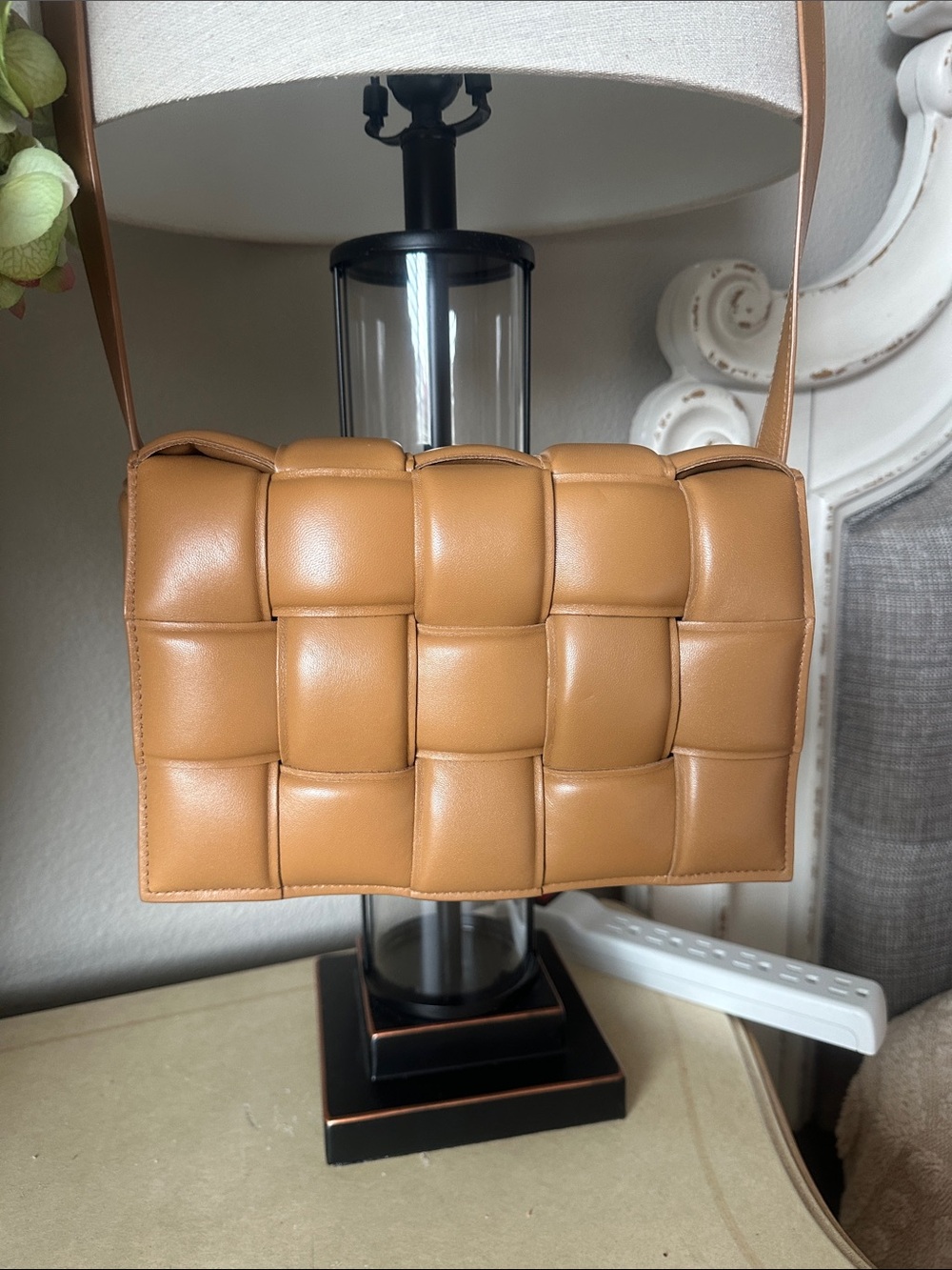 Bottega Veneta Padded Intrecciato Crossbody in Camel